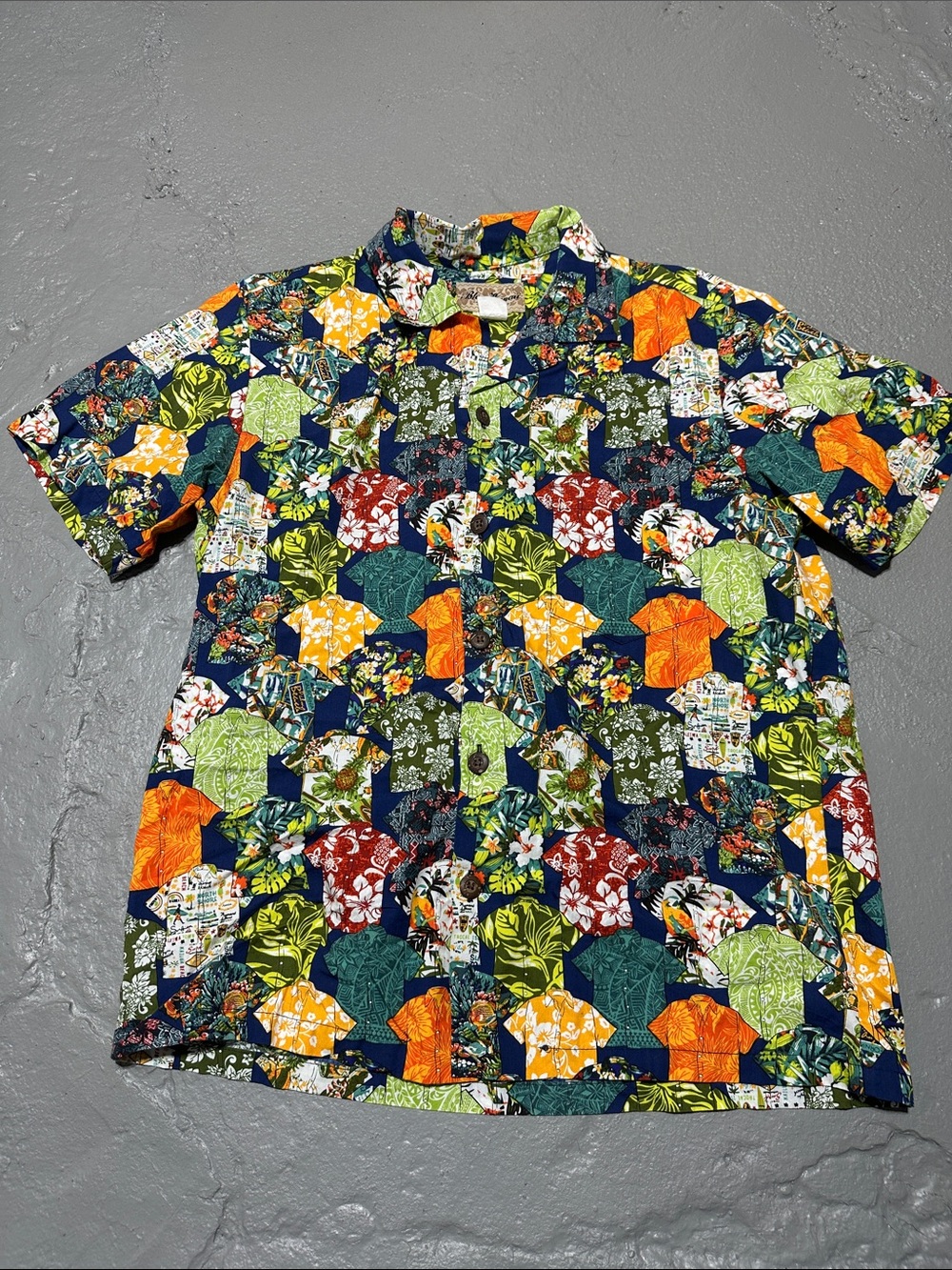 Casual Men's Patchwork Tropical Short Sleeve Button-Down Shirt - Multicolor